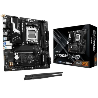 Материнська плата AM5 ASRock B850M-X WiFi R2.0, B850, 2xDDR5, Int.Video (CPU), 4xSATA3, 2xM.2, 1xPCI-E 5.0 x16, 1xPCI-E 4.0 x16, 1xPCI-E 4.0 x1, ALC897, RTL8125BG, WiFi 6E, Bluetooth 5.2, 7xUSB 3.2 / 6xUSB 2.0, HDMI/DP, MicroATX