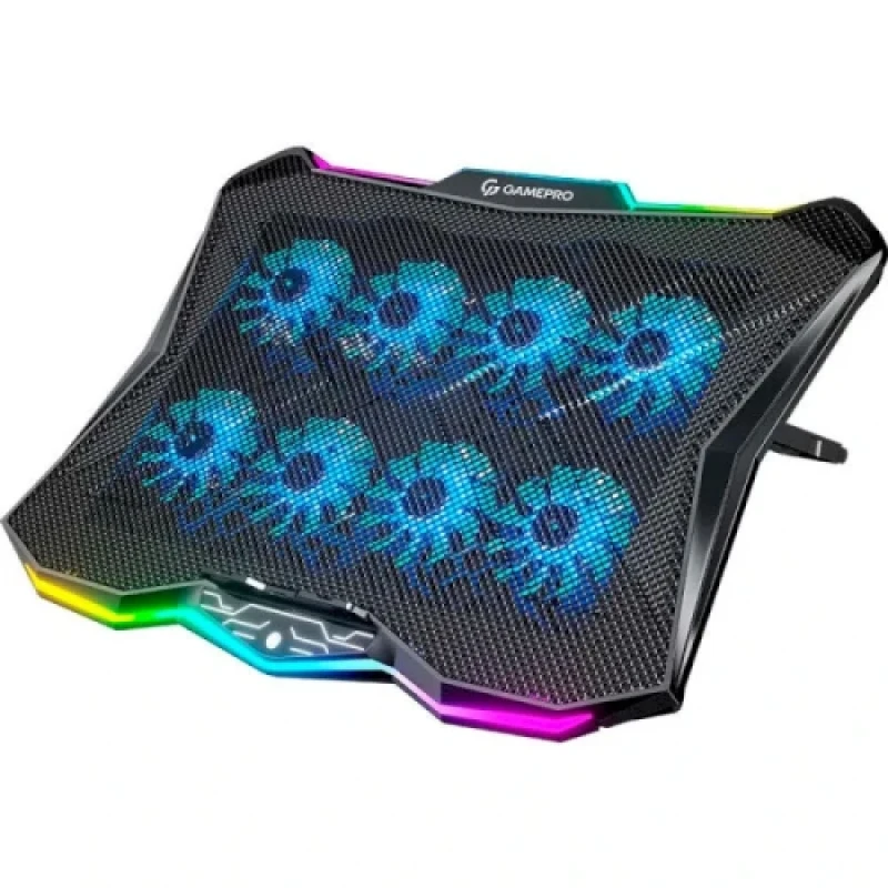 Підставка для ноутбука до 17.3" GamePro CP680, Black, 8 x 70 мм (2500 об/хв), сенсорне RGB підсвічування, 7 рівнів висоти, 2xUSB, металева сітка, 400 x 300 x 26 мм, 1.23 кг
