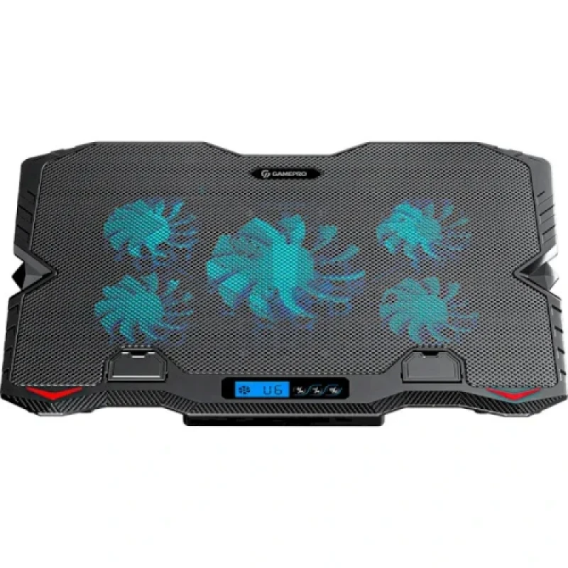 Підставка для ноутбука до 15.6" GamePro CP560, Black, 1 x 125 мм (1170 об/хв) + 4 x 60 мм (3200 об/хв), LCD екран, 5 рівнів висоти, 2xUSB, знімний тримач для смартфона, металева сітка, 360 x 270 x 32 мм, 700 г
