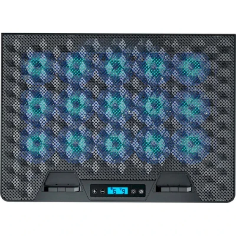 Підставка для ноутбука до 17.3" GamePro CP1140, Black, 15 x 60 мм (2300 об/хв), LCD екран, RGB підсвічування (10 режимів), 5 рівнів висоти, 2xUSB, знімний тримач для смартфона, металева сітка, 400 x 288 x 36 мм, 1.38 кг