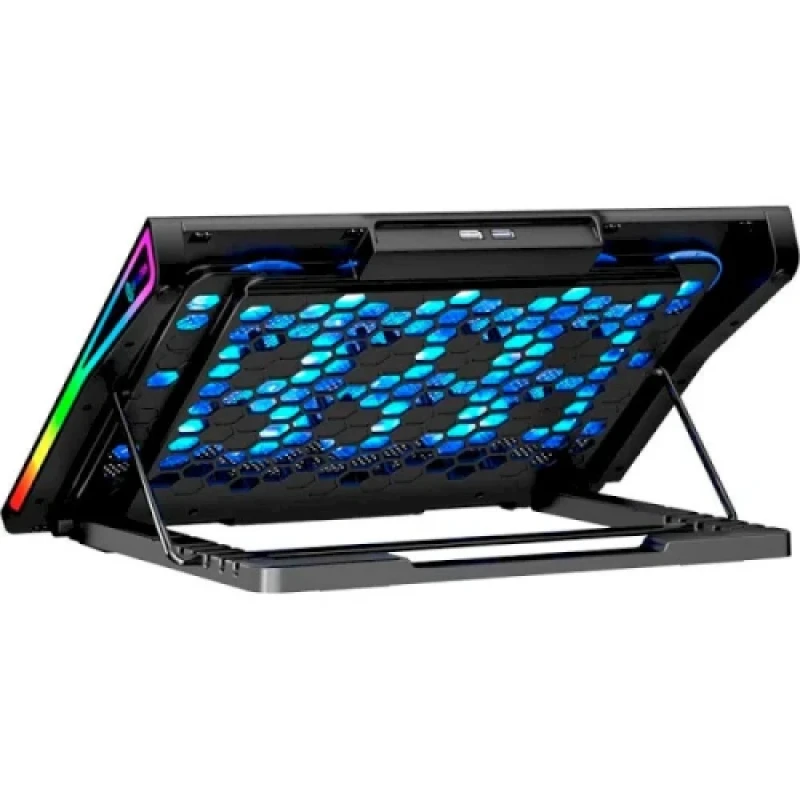 Підставка для ноутбука до 17.3" GamePro CP1140, Black, 15 x 60 мм (2300 об/хв), LCD екран, RGB підсвічування (10 режимів), 5 рівнів висоти, 2xUSB, знімний тримач для смартфона, металева сітка, 400 x 288 x 36 мм, 1.38 кг