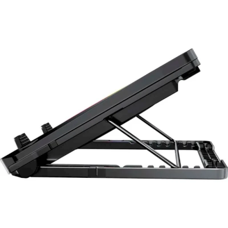 Підставка для ноутбука до 17.3" GamePro CP910, Black, 2 x 110 мм (300-2200 об/хв), магнітна підкладка, RGB підсвічування, LCD екран, 7 рівнів висоти, Type-C / USB, знімна підставка для смартфона, металева сітка, 400 x 288 x 45 мм, 1.25 кг