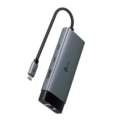 Хаб USB TP-Link "6-in-1", Grey, Type-C 3.0 - 1xType-C (100 Вт) / 1xType-C 3.0 / 2xUSB 3.0 / HDMI 4K / GLan, кабель 18 см, алюмінієвий корпус (UH6120C)