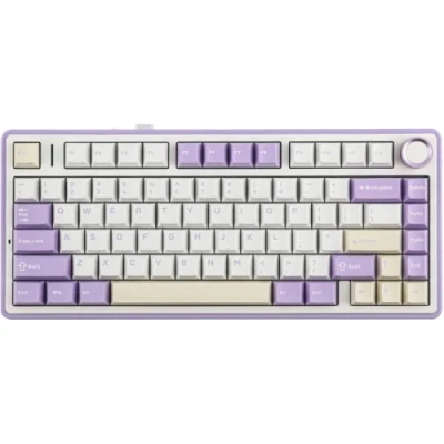 Клавіатура бездротова Aula F75, White/Purple, Bluetooth 5.0 / 2.4GHz USB / Type-C, механічна (перемикачі Gasket Reaper), RGB підсвічування, 80 кнопок, акумулятор, EN/UA (6978080501479)