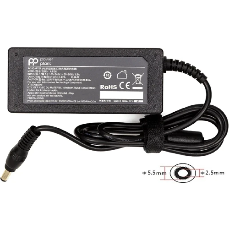 Блок живлення PowerPlant для ноутбуків Asus 19V, 3.42A, 65W, 5.5x2.5 (AS65F5525)