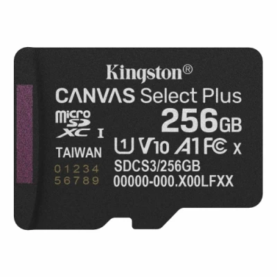 Карта пам'яті microSDXC, 256Gb, Kingston Canvas Select Plus, Class10 UHS-I U1 V10 A1, без адаптера, до 150 МБ/с (SDCS3/256GBSP)