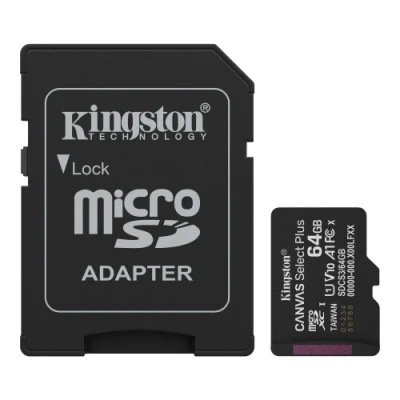 Карта пам'яті microSDXC, 64Gb, Kingston Canvas Select Plus, Class10 UHS-I U1 V10 A1, SD адаптер, до 100 МБ/с (SDCS3/64GB)