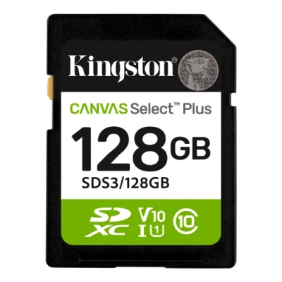 Карта пам'яті SDXC, 128Gb, Kingston Canvas Select Plus, Class10 UHS-I U1 V10, до 150 МБ/с (SDS3/128GB)