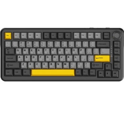 Клавіатура Ajazz AK820 MAX, Black/Gray/Yellow, USB механічна (перемикачі Magnetic), 82 кнопки, форм-фактор 75%, RGB підсвічування, колесо прокурутки, кабель 1.6 м (AK820MAX-WM-BGY)