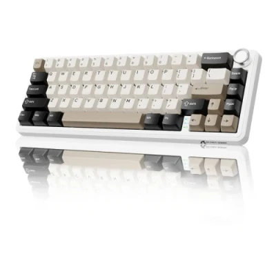 Клавіатура бездротова Attack Shark X66, White Cheese, Bluetooth 5.0 / 2.4GHz USB / Type-C, механічна (перемикачі Linear Strawberry), RGB підсвічування, 66 кнопок, акумулятор 3000 mAh, EN/UA