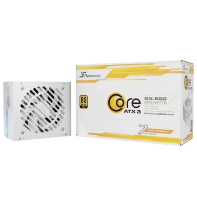 Блок живлення 650 Вт, Seasonic Core GX ATX 3.1, White, модульний, 80+ Gold, Active PFC, 12 см HDB, 3xMolex / 6xSATA / 1x16-pin / 2x6+2-pin / 2x4+4-pin / 20+4-pin, защита OCP/OPP/OTP/OVP/SCP/UVP (CORE GX-650-ATX31-WHITE)
