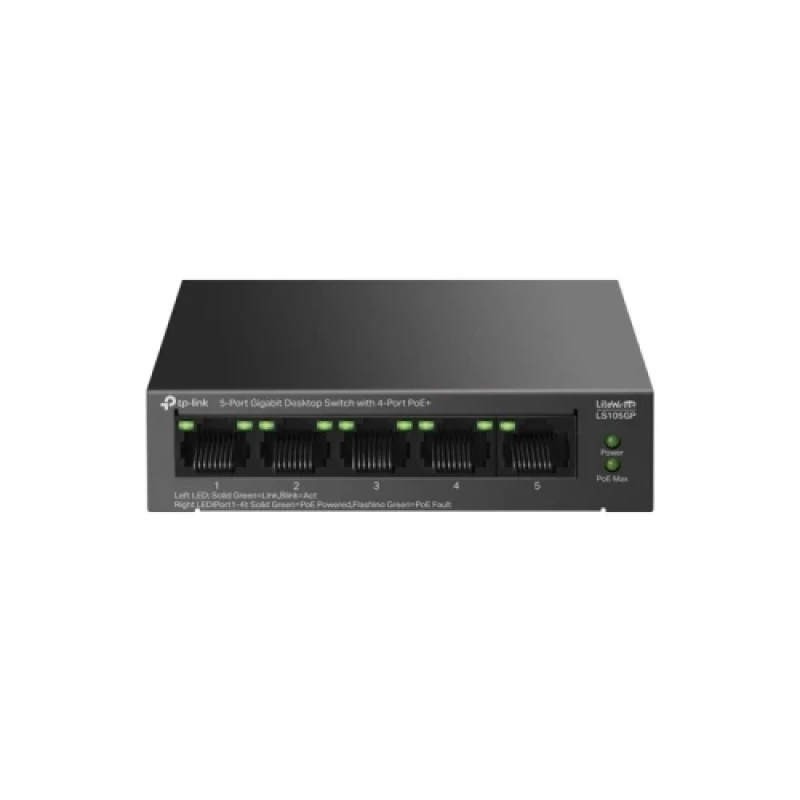 Комутатор TP-Link LiteWave LS105GP, Black, 5xRJ45 (1х10/100/1000 Mb/s, 4xGbE PoE+), некерований
