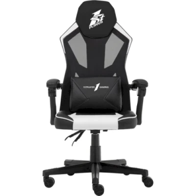 Ігрове крісло 1stPlayer P01 Black-White, максимально допустиме навантаження 120 кг, регульована спинка з кутом нахилу до 135 градусів, у комплекті поперекова подушка
