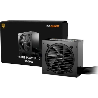 Блок живлення 1000 Вт, be quiet! Pure Power 12, Black, немодульний, 80+ Gold, Active PFC, 12 см, 1xMolex / 6xSATA / 1x16-pin / 3x6+2-pin / 2x4+4-pin / 1x20+4-pin, захист OCP/OVP/OPP/OTP/SCP/UVP/SIP (BP004EU)