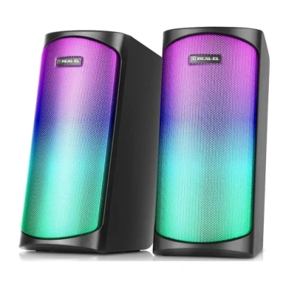 Колонки 2.0 REAL-EL S-135 Black, 2 x 5 Вт, USB, mini-jack 3.5 мм, RGB-подсветка (EL121100019)