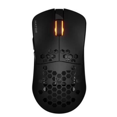 Миша бездротова Hator Stellar, Black, Bluetooth 5.4 / USB 2.4GHz / Type-C, оптична (сенсор PixArt PMW3311), до 12 000 dpi, 35G, перемикачі TTC Optical 100M / Huano, акумулятор 400 mAh (HTM650)