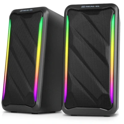 Колонки 2.0 REAL-EL S-130 Black, 2 x 5 Вт, USB, mini-jack 3.5 мм, RGB-підсвічування (EL121100018)