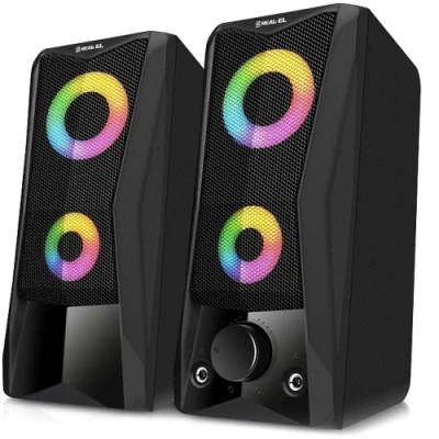 Колонки 2.0 REAL-EL S-107 Black, 2 x 3 Вт, USB, mini-jack 3.5 мм, RGB-підсвічування (EL121100017)