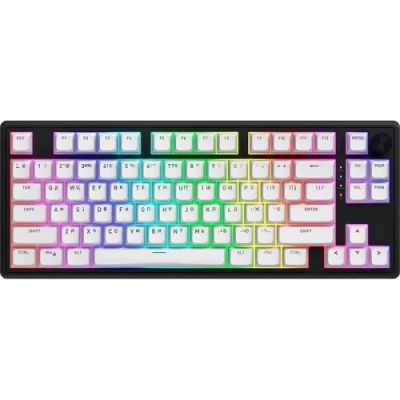 Клавіатура бездротова Hator Skyfall 80, White/Black, Bluetooth 5.3 / USB 2.4 GHz / USB, механічна (перемикачі Aurum Lemon), 84 кнопки, RGB підсвічування, 4000 mAh, EN/UA (HTK3180UA)