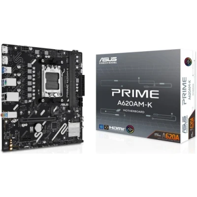 Материнська плата AM5 Asus PRIME A620AM-K, A620A, 2xDDR5, Int.Video (CPU), 4xSATA3, 1xM.2, 1xPCI-E 4.0 x16, 1xPCI-E 3.0 x1, Realtek 7.1, Realtek 1Gb, 5xUSB 3.2 / 4xUSB 2.0, HDMI/DP, MicroATX