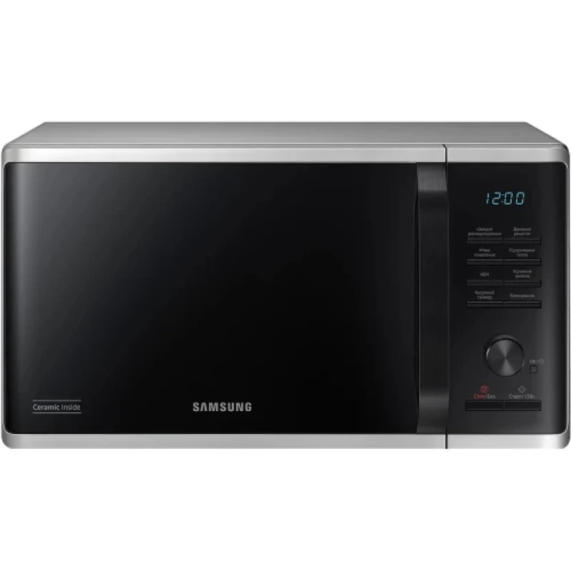 Мікрохвильова піч Samsung MS23K3515AS/UA, Black, 800W, 23л, 6 рівнів потужності, управління електронне, дисплей, відкриття дверцят ручкою, таймер, годинник