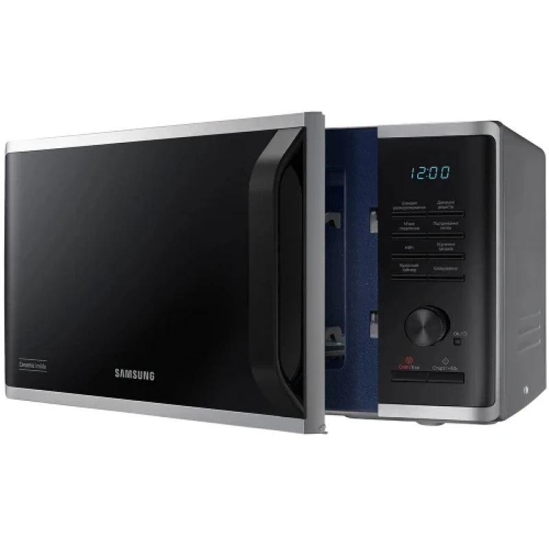 Мікрохвильова піч Samsung MS23K3515AS/UA, Black, 800W, 23л, 6 рівнів потужності, управління електронне, дисплей, відкриття дверцят ручкою, таймер, годинник