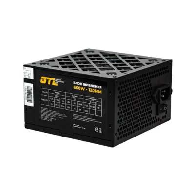Блок живлення 600 Вт, GTL, Black, 120 мм, 2xMolex / 3xSATA / 1x6+2-pin / 1x4+4-pin / 1x24-pin, захист SCP / OCP / OVP / UVP, пласкі чорні кабелі збільшеної довжини (GTL-600-120)