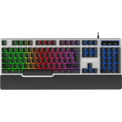 Клавіатура GamePro GK599, Black/Grey, EN/UA, USB, мембранна, 104 кнопки, RGB підсвічування, кабель 1.4 м