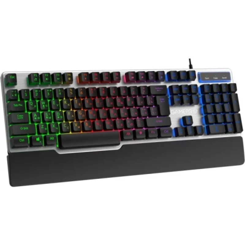 Клавіатура GamePro GK599, Black/Grey, EN/UA, USB, мембранна, 104 кнопки, RGB підсвічування, кабель 1.4 м