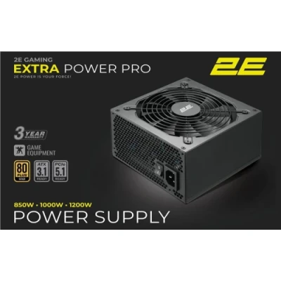 Блок живлення 1000 Вт, 2E Gaming Extra Power Pro, Black, модульний, 80+ Gold, Active PFC, 140 мм, 3xMolex / 6xSATA / 1x16-pin / 4x6+2-pin / 1x20+4-pin / 2x4+4-pin, захист OVP/SCP/OPP/OTP/UVP/OCP, ATX V3.1 (2E-EP1000GMII-140)