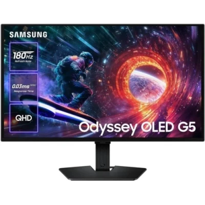 Монітор 27" Samsung Odyssey OLED G5, Black, 2560x1440 (16:9), 0.03 мс, 180 Гц, 200 кд/м², 1000000:1, 178°/178°, HDMI/DP, VESA 100x100, AMD FreeSync, Nvidia G-SYNC (LS27FG502SIXUA)