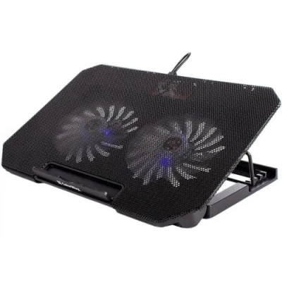 Підставка для ноутбука до 17" ColorWay Q100, Black, 2x12 см вентилятори, регулювання нахилу, синє LED підсвічування, 2xUSB, 390х368х40 мм, 800 г (CW-CLQ100)