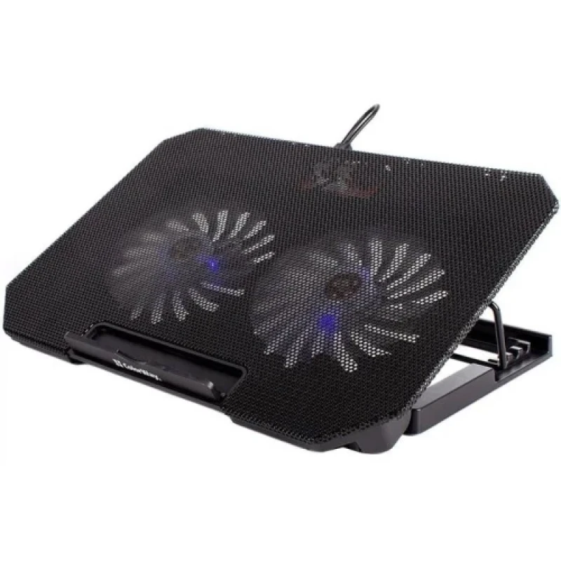 Підставка для ноутбука до 17" ColorWay Q100, Black, 2x12 см вентилятори, регулювання нахилу, синє LED підсвічування, 2xUSB, 390х368х40 мм, 800 г (CW-CLQ100)