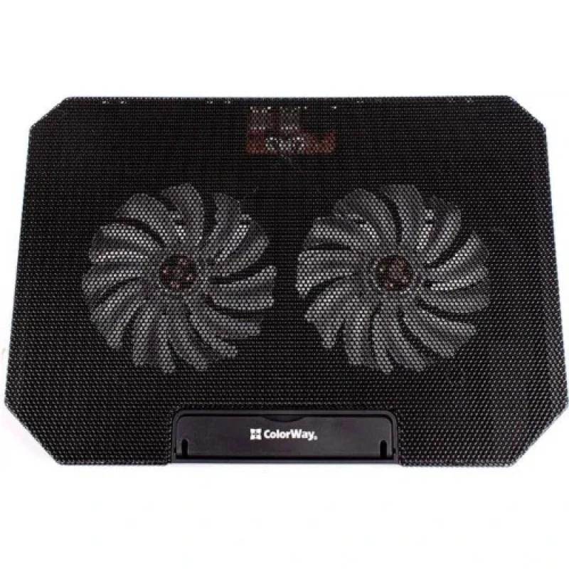 Підставка для ноутбука до 17" ColorWay Q100, Black, 2x12 см вентилятори, регулювання нахилу, синє LED підсвічування, 2xUSB, 390х368х40 мм, 800 г (CW-CLQ100)
