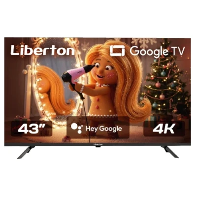 Телевізор 43" Liberton LTV-43U02GT, LED, 3840x2160, 60 Гц, Google TV, DVB-T2/T/C, LAN, Wi-Fi, 3xHDMI, 2xUSB, 16 Вт, VESA 300x300