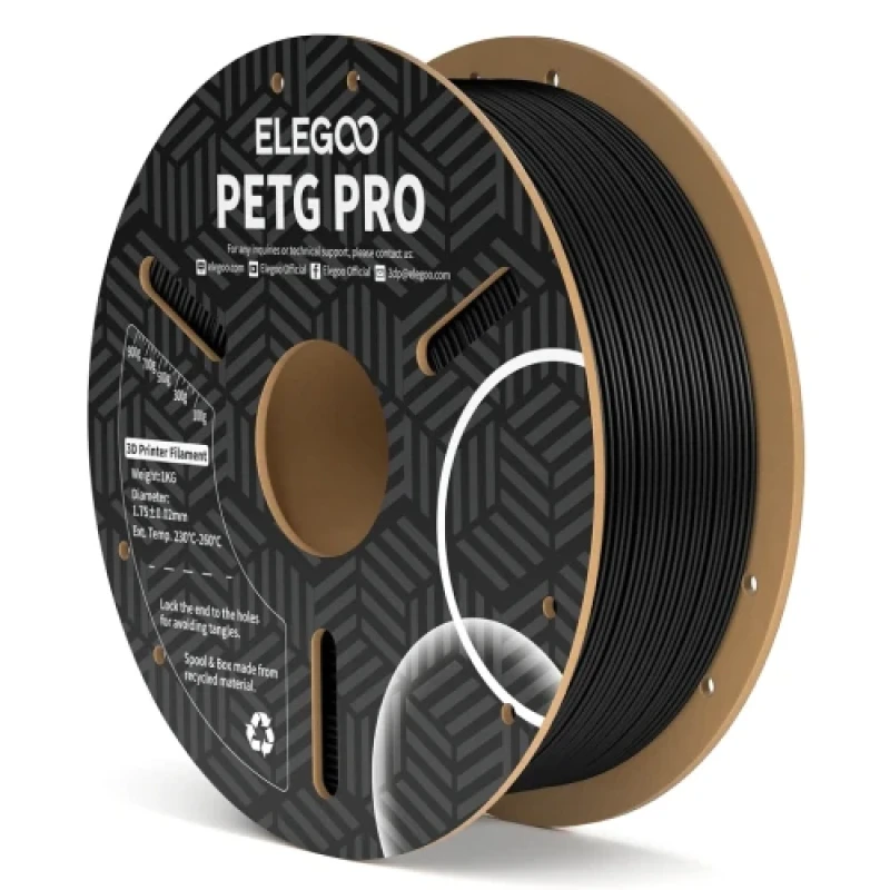 Пластик для 3D друку Elegoo, PETG Pro, Black, 1.75 мм, 1 кг (50.203.0198)
