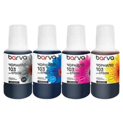 Комплект чорнил Barva Epson 103, Black / Cyan / Magenta / Yellow, 4x140 мл, водорозчинні, флакон OneKey (E103-140-MP)