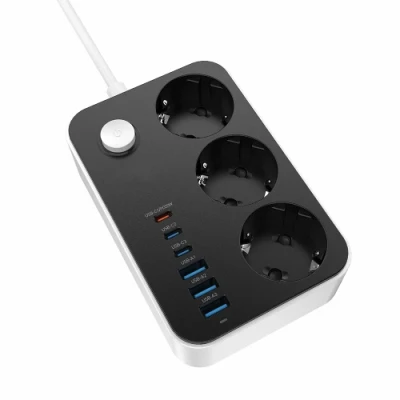 Фільтр мережевий ColorWay, 3 розетки, 2 м, Black, 3xUSB (12 Вт, QC3.0), 3xType-C (20 Вт, PD3.0), дріт з міді (до 2500 Вт), 16A (CW-CHE36PDB)