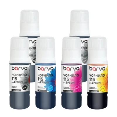 Комплект чорнил Barva Epson 115, Black / Photo Black / Grey / Cyan / Magenta / Yellow, 6x70 мл, пігментні/водорозчинні, флакон OneKey (E115-070-MP)