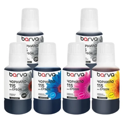 Комплект чорнил Barva Epson 115, Black / Photo Black / Grey / Cyan / Magenta / Yellow, 6x140 мл, пігментні/водорозчинні, флакон OneKey (E115-140-MP)