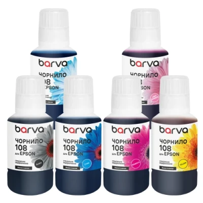 Комплект чорнил Barva Epson 108, Black / Cyan / Magenta / Yellow / Light Cyan / Light Magenta, 6x140 мл, водорозчинні, флакон OneKey (E108-140-MP)