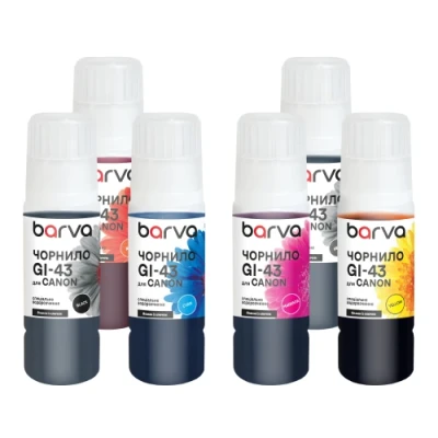 Комплект чорнил Barva Canon GI-43, Black / Cyan / Grey / Magenta / Red / Yellow, G540/G640, 6x70 мл, водорозчинні, флакон OneKey (CGI43-070-MP)
