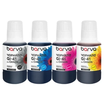 Комплект чорнил Barva Canon GI-41, Black / Cyan / Magenta / Yellow, G1420/G1460/G2420/G2460/G3420/G3460, 4x135 мл, пігментні/водорозчинні, флакон OneKey (CGI41-135-MP)