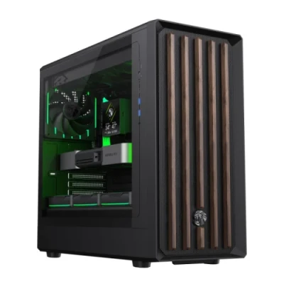 Корпус GameMax Claw 460, Wood/Black, без БЖ, Mid Tower, для ATX / MicroATX / Mini-ITX, 1xType-C / 2xUSB 3.0, макс. CPU - 175 мм / VGA - 420 мм, 3x140 мм ARGB / 1x120 мм ARGB, бічна панель із загартованого скла, ARGB/PWM хаб