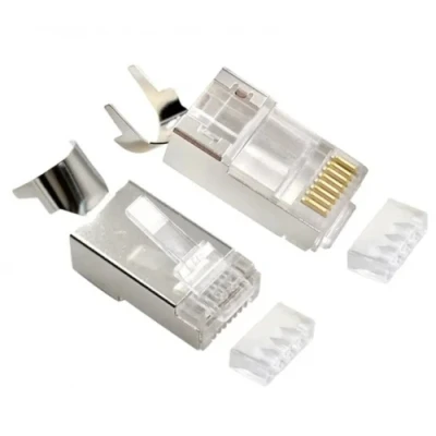 Конектор RJ45, FTP, 100 шт, Grey, Cat. 7, Cablexpert, для наскрізного підключення, позолочені контакти (LC-PTF7-01/100)