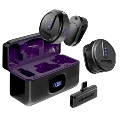 Мікрофон петличний бездротовий Streamplify MIC GO-48-WL, Black, 2.4GHz, 16-bit / 48 кГц, всеспрямований, шумозаглушення, зарядний кейс із цифровим LED екраном, Type-C, 100 mAh / 900 mAh (SPML-MG1C051.11)