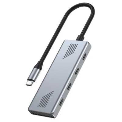 Хаб USB Gembird UHB-CM-U310-C4-01, Grey, Type-C 3.2 - 4xType-C 3.2, кабель 18 см, алюмінієвий корпус