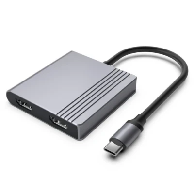Хаб USB Gembird A-CM-COMBO3-04, Grey, Type-C 3.2 - 1xType-C 3.2 (85 Вт) / USB 3.2 / 2xHDMI 4K 30Гц, кабель 18 см, алюмінієвий корпус