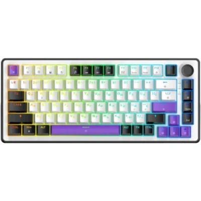 Клавіатура Hator Hellyberry HK75, White/Violet, USB, механічна (перемикачі Hellyberry Linear), формат 75% (82 кнопки), RGB підсвічування з індивідуальним налаштуванням кожної кнопки, UA/EN