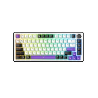 Клавіатура бездротова Hator Hellyberry HK75, White/Violet, Bluetooth / USB 2.4GHz / USB, механічна (перемикачі Hellyberry Linear), формат 75% (82 кнопки), RGB підсвічування з індивідуальним налаштуванням кожної кнопки, UA/EN, акумулятор 4000 mAh